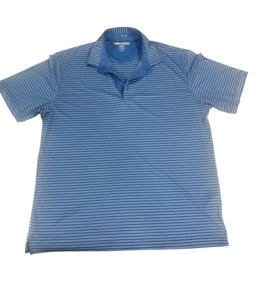 Greg Norman Polo Shirt Mens XL Extra Large Shark Blue ML75 PlayDry Striped Golf